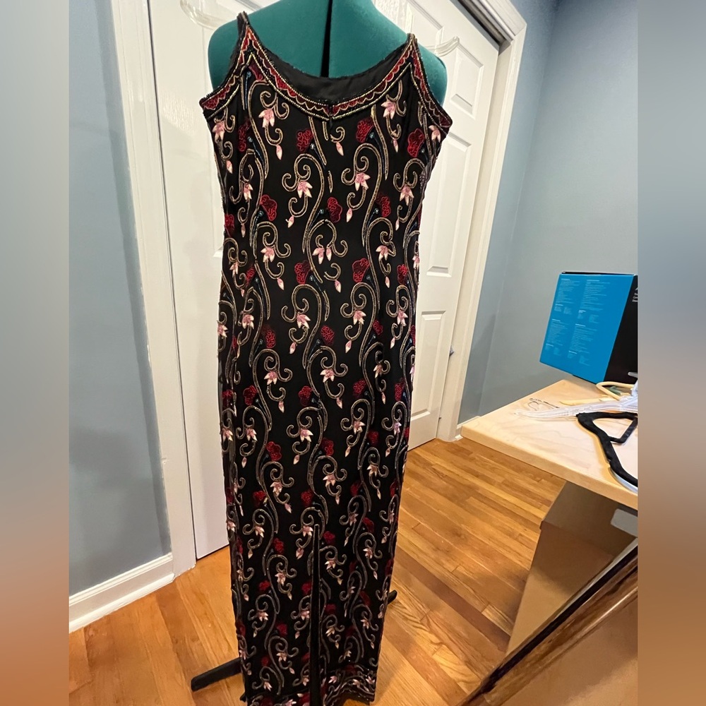 Papell Boutique beaded & embroidered multicolor column dress